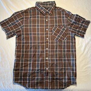 Casual Brown Plaid Button-Down Shirt